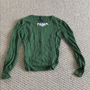 Embellished Fitted Green Long Sleeve Blouse